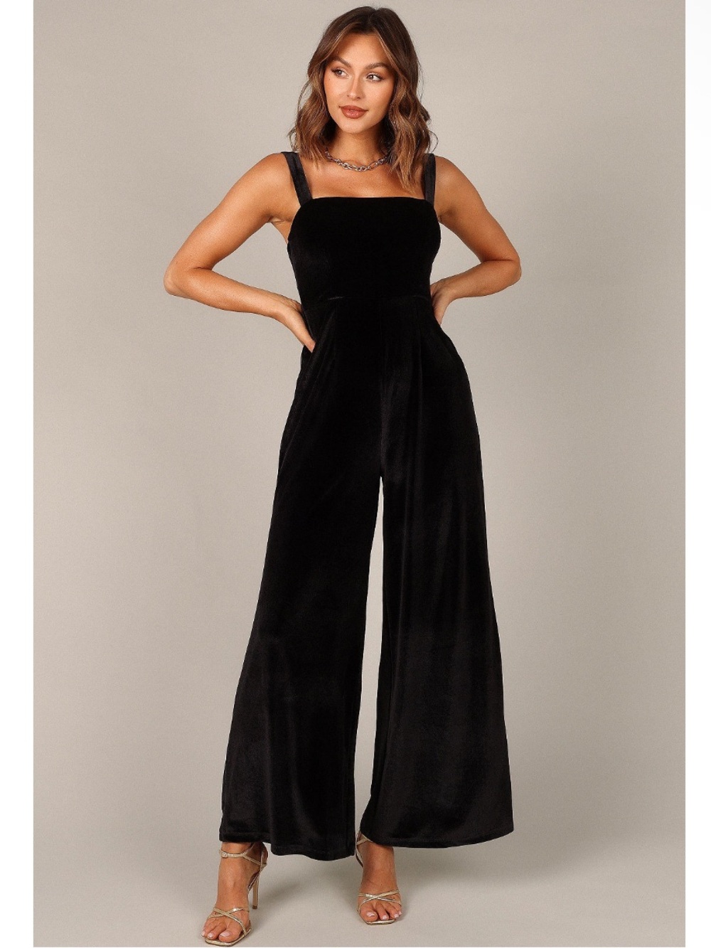 NWT Petal & Pup Sz Small Black Women's Scarlette Crushed Velvet Jumpsuit Rt $80!